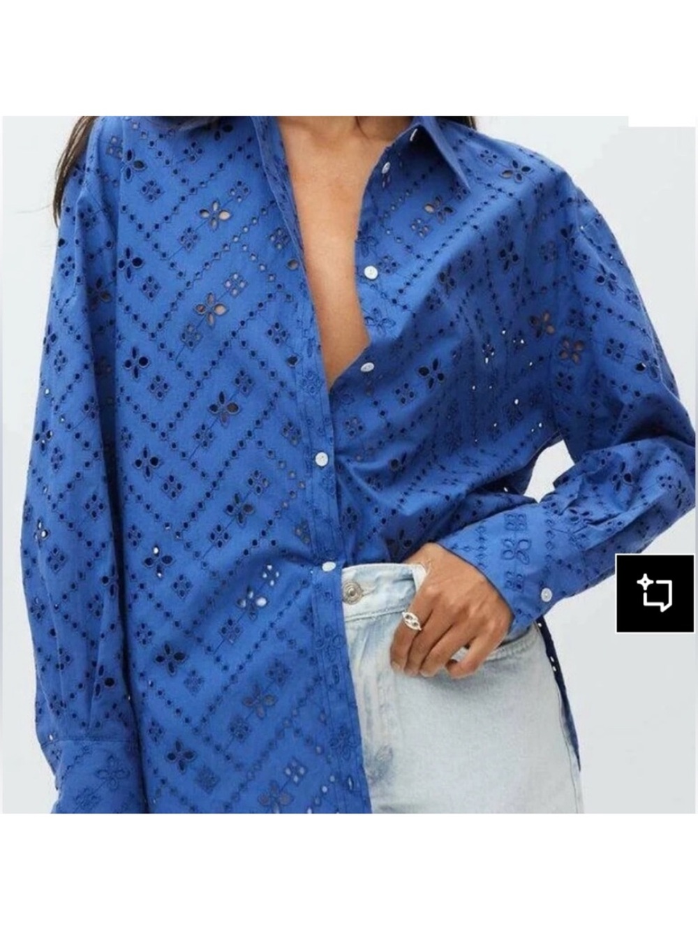 Mango Royal Blue Eyelet Button-Down Shirt